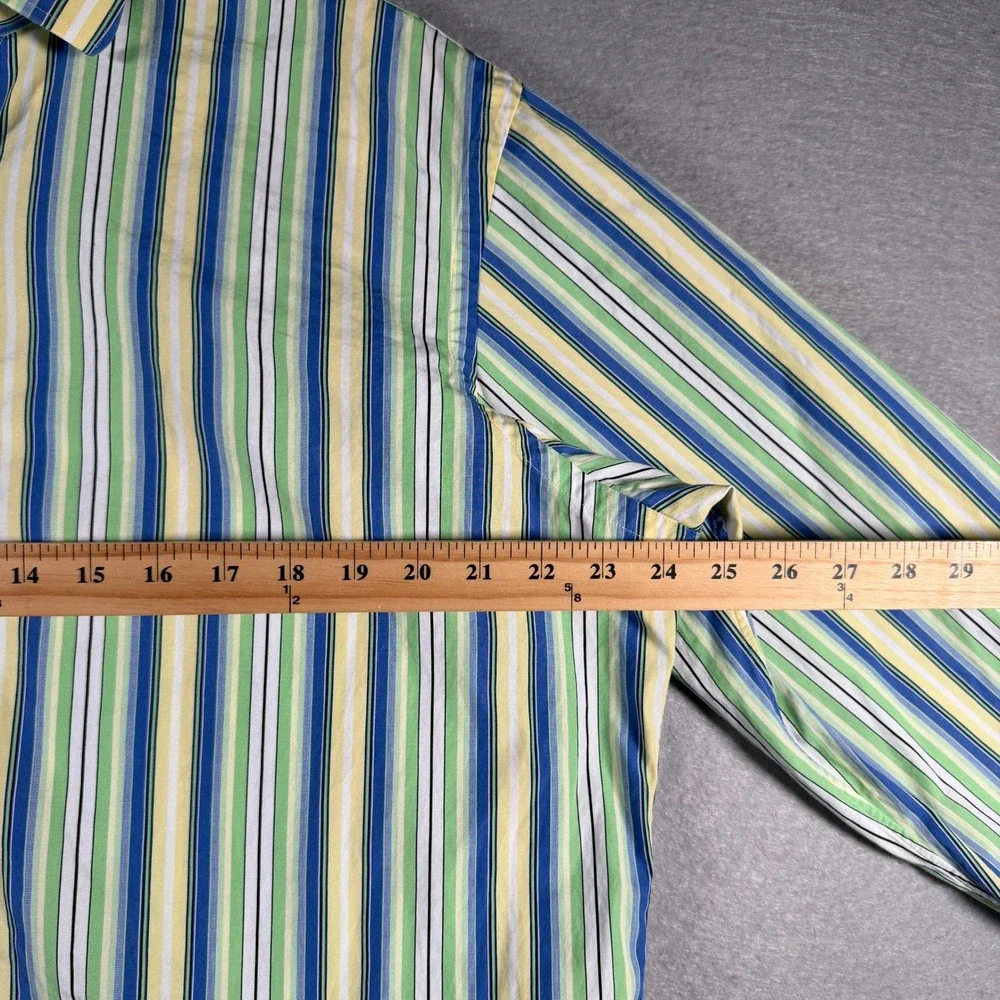 Polo Ralph Lauren Regent Custom Fit Striped Shirt Mens XL Green Blue Yellow